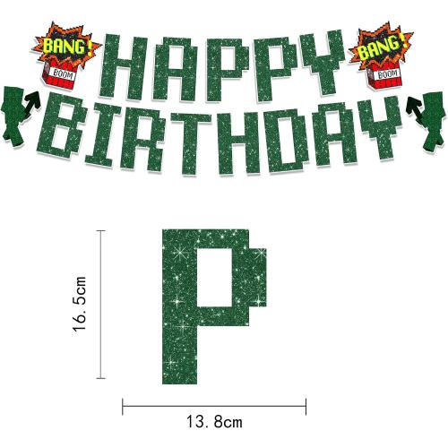 Pixel Themed Birthday Party Decorations, Party Supplies Include Happy Birthday Banner, Balloons, Cake Toppers, Cupcake Toppers