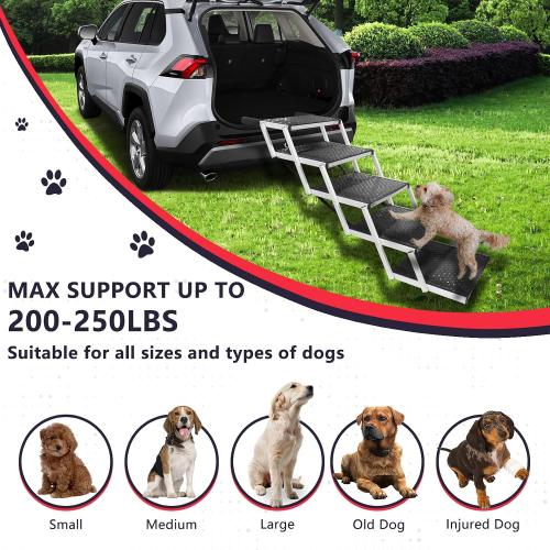 PENSUN Dog Stairs with Nonslip Surface Portable Folding Pet Ramp for Car, SUV and Trucks Foldable Truck Ramp Stairs for Small to Large Size Dogs Up to 250LBS
