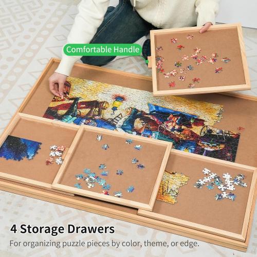 1500 Pieces Rotating Puzzle Board with 4 Drawers,34.25x25.2 Portable Wooden Jigsaw Puzzle Table with Lazy Susan Spinning Cover for Adults
