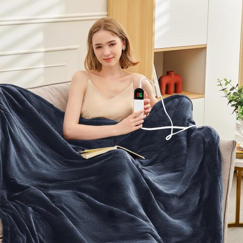 Heated Blanket Twin 62×84 - Premium Cosy Soft Electric Blanket with 6 Heating Levels,Fast Heating Flannel Sherpa Machine Washable Blanket for Bed & Couch - Auto Shut Off(Navy Blue)