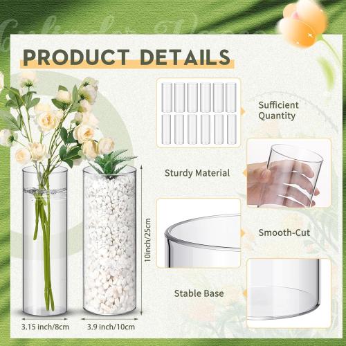 Nuogo 6 Pcs 10 Inch Plastic Clear Cylinder Vase for Home Acrylic Flower Clear Vase Centerpiece for Centerpieces Wedding Party Decorations Opening Round