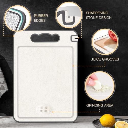 Size 15x10 Stainless Steel Cutting Board, Double Sided Chopping Board for Kitchen, Scratch-resistant Mesh Design, Non Toxic, Juice Groove, Dishwasher Safe, 304 Stainless Steel and Wheat Straw PP (15×10 In）