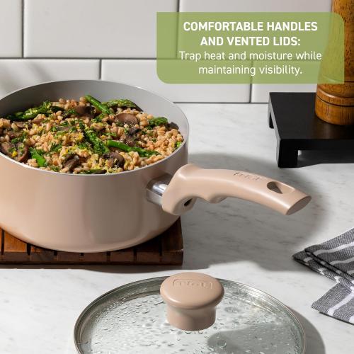 T-Fal Refresh Ceramic Nonstick Frying Pan 3-Pc Set, 8 & 10, Oven Broiler Safe up to 350°F Cookware, Ceramic Frying Pan Skillet, Pots & Pans, Grey