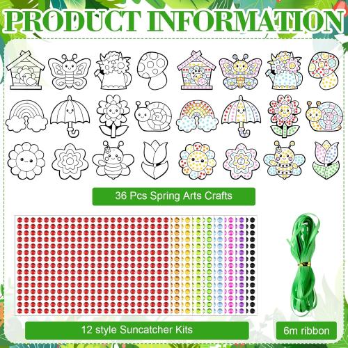 36 Sets Spring Diamond Painting Kits DIY Hanging Diamond Art Spring Crafts Butterfly Flower Gem Ornaments for Home Party Decor Sunday School Classroom Activities