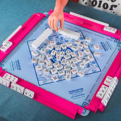 LaRandom 4 Pcs 18.7 Inch Hot Pink Acrylic Mahjong Tile Racks with Pushers for Game Night American Mahjong Racks Tile Set for Mah Jong Lovers and Beginners