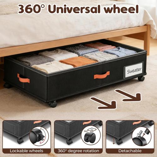 Under Bed Storage with Wheels 2-Pack, Under Bed Storage Containers 66L Clear Lids, Rolling Storage Drawers for Clothes Shoes Blankets, Underbed Organizer Bins(32 L x 17.3 W x 7.2 H)
