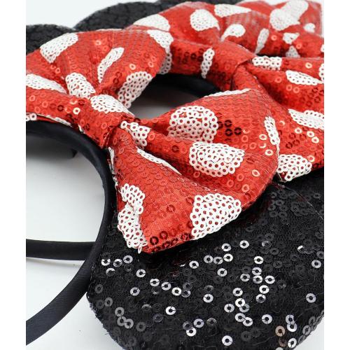 Mouse Ears Headband with Sequin Bows, Headbands for Kids Halloween Costume, Headwear Hair Accessories for Women Girls - Red and Black Headband-B