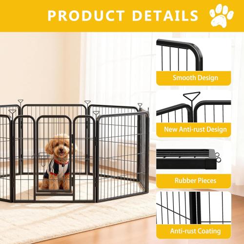 Dog Playpen for Indoor,Outdoor,Yard,RV Camping,24 inch 8 Panels Dog Play Pen,Heavy Duty Metal Dog Gate,Anti-Rust Coating Dog Fence Exercise Pen for Puppy and Small Dogs