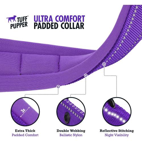 Tuff Pupper Ultra Comfort Padded Dog Collar | Thick Neoprene Padding | Ballistic Nylon Strap Dog Collar with Reflective Stitching | Durable Metal Buckle & Integrated ID Tag Holder | Waterproof Collars MEDIUM