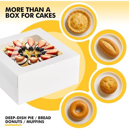RACETOP 24pcs Cake Boxes with Window, 10x10x5 Inches White Bakery Boxes, Cookie Dessert Boxes, Pastry Box, Square Cardboard Cake Box for Cake, Birthday Party, Donuts, Wedding