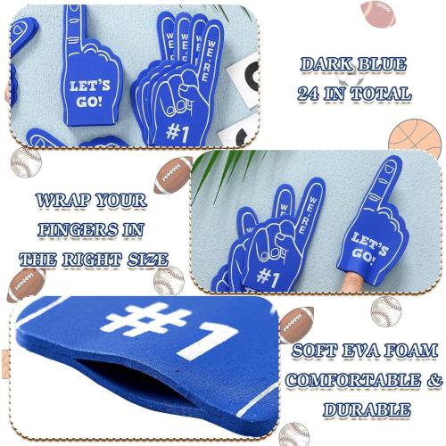 Sinmoe 24 Pcs Mini Foam Finger Baseball Fan Mini Foam Finger, We're #1 Sports Themed Party Supplies for Baseball Hockey Football Basketball Events Team Gifts(Dark Blue)