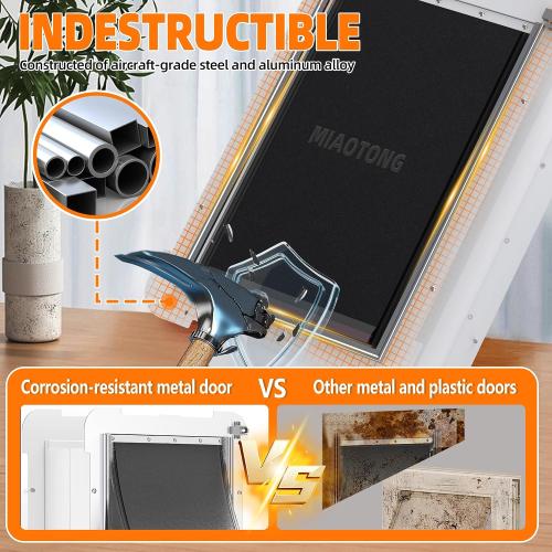 MIAOTONG 3-Flap Dog Door for Wall, Energy-Efficient Insulated Pet Door for Wall, Aluminum Lock Doggy Door for Wall,Steel Frame and Telescoping Tunnel Dog Doors(Pets Up to 100 Lb) -Large