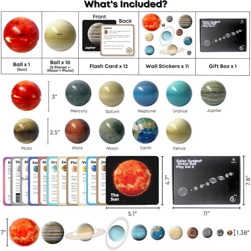 Space Balls Flashcards & Wall Stickers, Planet Toys For Kid 8-10, Outer Space Toys For Kids 3-5, Planets for Kids Solar System Toy 5-7, Solar System Model, Toddler Planet Gifts, Astronomy Decor, Earth