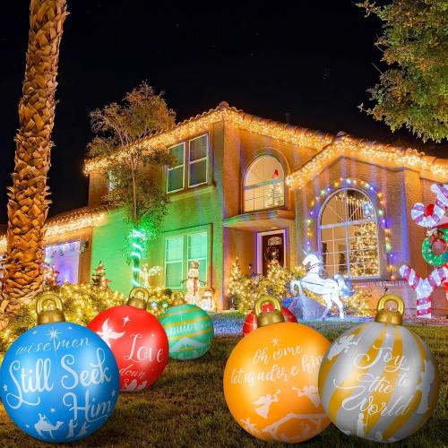 Jetec 32 Inch Giant PVC Inflatable Christmas Ball Ornaments Large Xmas Blow Ball Decorations Inflatables Outdoor Holiday Decorations Christmas Blow up Yard Decor(6 Pcs,Joy World)
