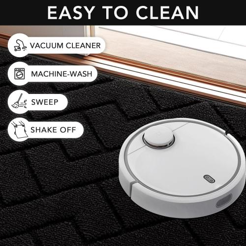 hicorfe Indoor Doormat,Welcome Door Mat TPR Backing Non Slip Mats 20x31.5 Absorbent Resist Dirt Entrance Doormat Inside Floor for Entryway Washable Low-Profile (Black)