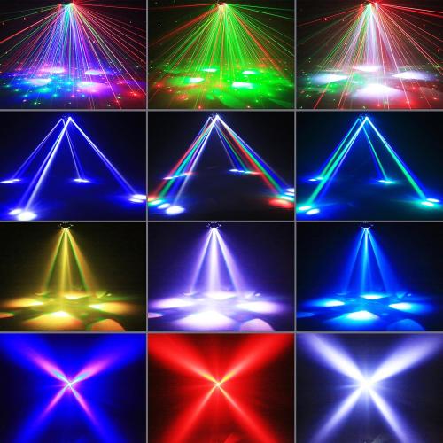 Moving Head DJ Lights,120W Party Light 4 Arm RGBW 4-in-1 Bee-Eyes Beam/Wash/Red Green Starry Sky Golden Strobe Halo Ring Effect Light,Sound-Active/DMX/Remote Control for Party Club Stage Show
