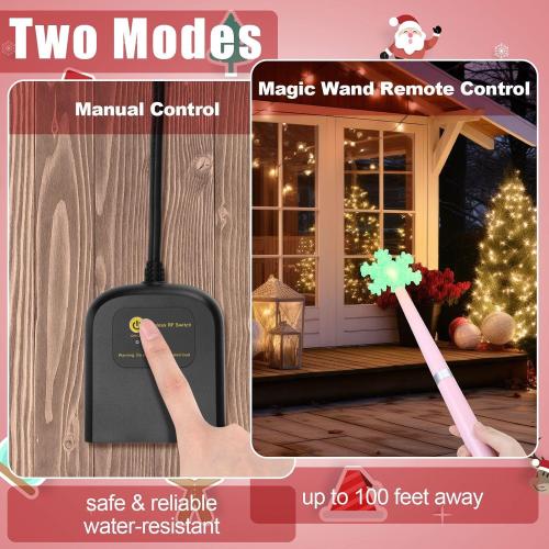Magic Christmas Wand Wireless Remote Control Outlet, Christmas Tree Wand Lights Controller Xmas Decoration Outdoor Indoor Turn on Off Switch Kit with 100 Ft Range(Three 3-pin Plugs,Pink)