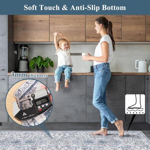 Area Floor Mat for Home, 3'x5' Waterproof Vintage Print Rug-Like Pattern PVC Area Mat for Kitchen, Stain Resistant Non-Slip Soft Rug for Living Room, Easy Clean Desk Chair Mat for Home Office Decor