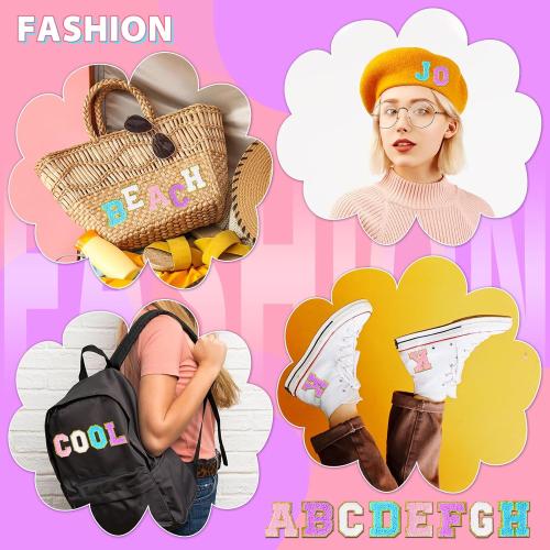 Jutom 104 Pcs Self Adhesive Chenille Iron on Letter Patches Letter Chenille Stick on Embroidered Patch for Clothing Jackets Backpacks Hats(Classic,Pink, Sky Blue)