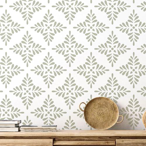 STENCILOGY® / Pechora - 23 x 33 XL Wall Stencil, Large Allover Wall Stencils for Painting, Stencils for Walls, Large Flower Leaf Damask Wall Stencil