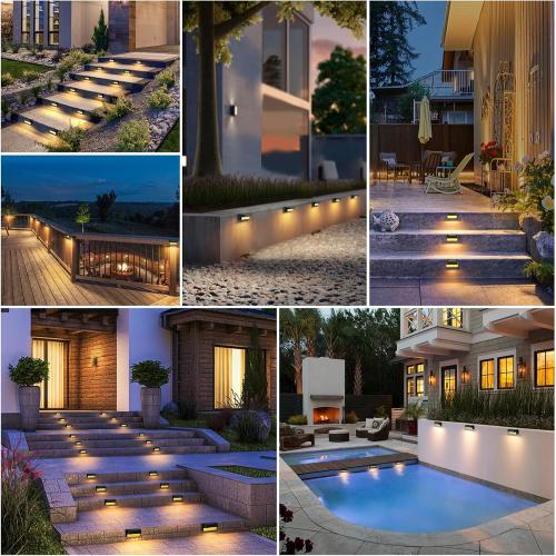 Set of 16 Color Black Solar Deck Lights Outdoor 16 Packs, LED Solar Step Light Waterproof, Solar Powered Fence Lighting Warm White for Stairs Yard Garden Patio Pathway Railing