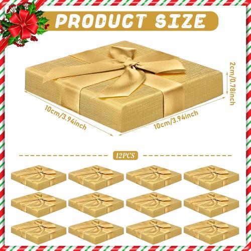 Fullhawl 12 Pcs Christmas Gift Card Holder Boxes with Bow Xmas Greeting Card Present Wrap Boxes Money Holders Party Favor Decor for Wedding Xmas Party Supplies Decorations(Golden)