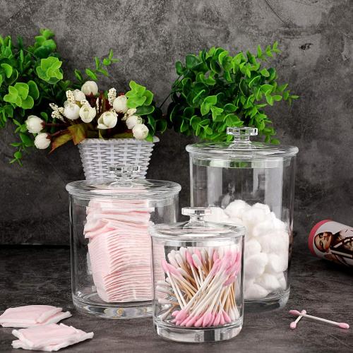 Hipiwe Clear glass Apothecary Jars with Lid, Large Size Bathroom Storage Canister Jar Cotton Ball and Swab Organizer Q-Tips Holder, 60-Ounce, 30-Ounce and 15-Ounce, Set of 3