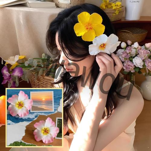 Hawaiian Hibiscus Flower Hair Clips for Women Girls - 6 Pcs Artificial Tropical Flower Hair Barrettes, Beach Vacation Party Hair Accessories