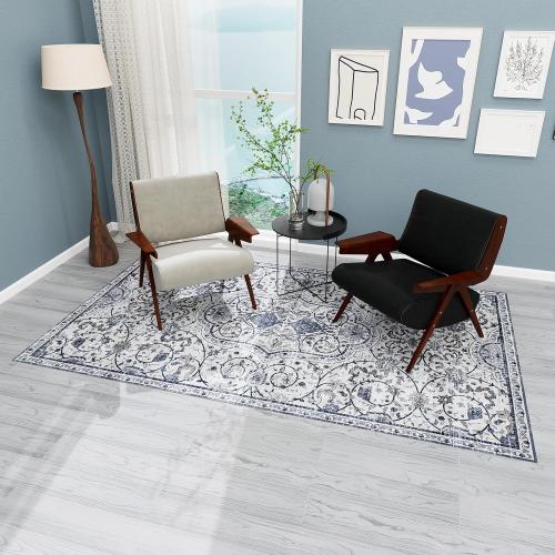 SALLOUS Runner Rug for Hallway, 6x2ft Vinyl Floor Mat for Hallway, Non-Slip Kitchen Mat for Home, Waterproof Area Rug for Bathroom, Entryway (Grayish Blue, Bohemian-Style)