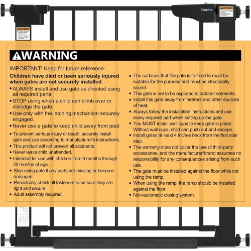 Cumbor 29.7-46 Baby Gate for Stairs, Mom's Choice Awards Winner-Auto Close Dog Gate for The House, Gifts for Mom, Easy Install Pressure Mounted Pet Gates for Doorways, Black