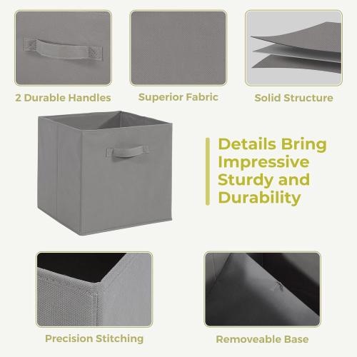 11x11 Storage Bins, Set of 3 Storage Cubes, Collapsible Cube Storage Box, Fabric Closet Organizers with Handles for Home, Office, Closet Shelf Cabinet, Bookcase, Grey