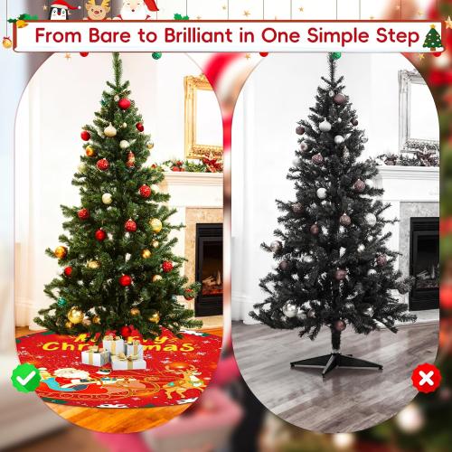 48 Inch Christmas Tree Skirt, Vintage Santa Snowflake Red Tree Skirt for Indoor Outdoor Home Winter Merry Xmas Holiday Party Decorations