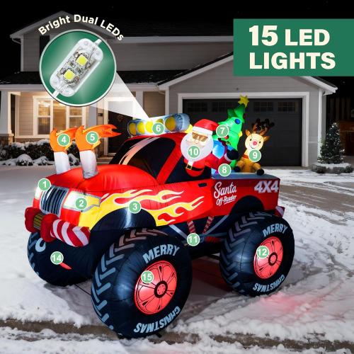 8.5 FT Long Santa in Monster Truck Christmas Inflatables Outdoor Decorations, Christmas Blow Up Santa Claus Yard Decorations for Garden Lawn Xmas Decor