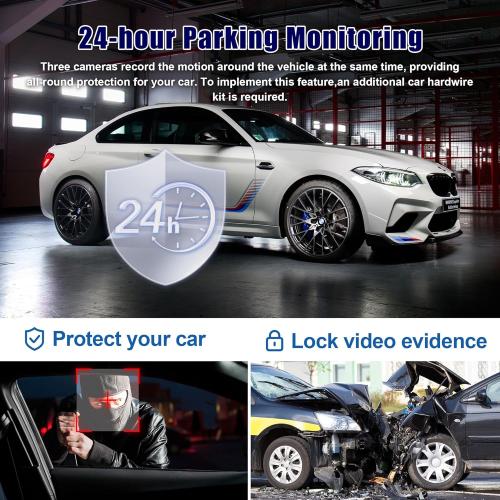 3 Channel Dash Cam Front and Rear Inside with 64GB Card, WIZACE1080P Dash Camera for Cars, Dashcam Three Way Triple Car Camera with IR Night Vision, Loop Recording, G-Sensor, HDR, 24 Hours Recording