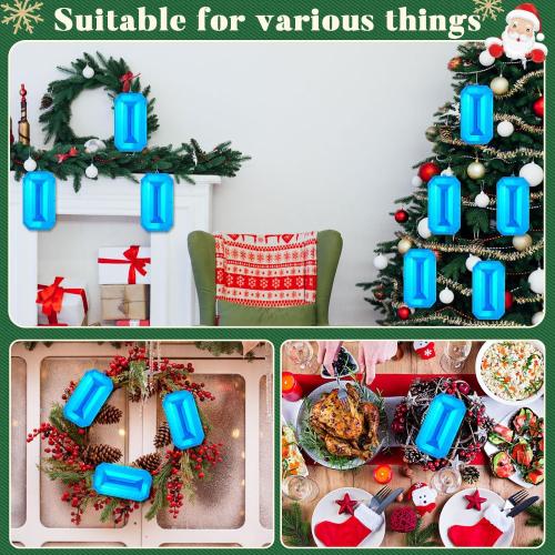 Syhood 9.5 Inch Jumbo Jewel Ornament Large Jewel Ornaments for Christmas Tree Acrylic Glitter Christmas Gem Hanging Decorations for Xmas Wedding Holiday Party Decor(Sky Blue, Rectangle)