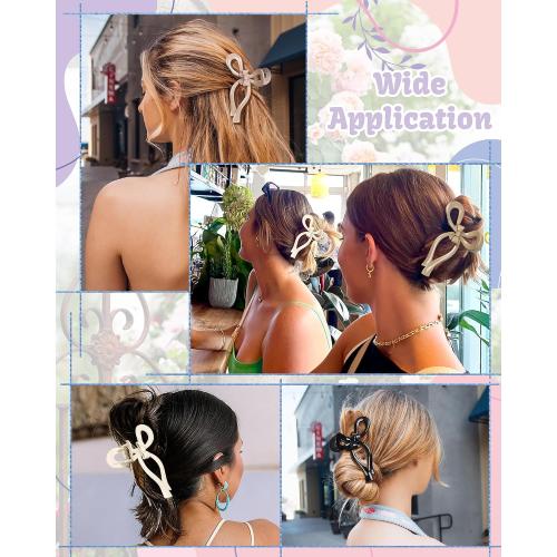 4 PCS Bow Hair Clips Bow Claw Clip for Women Nonslip Large Hair Claw Clips for Thin and Thick Hair Strong Hold Hair Bows (Black White Brown Pink)