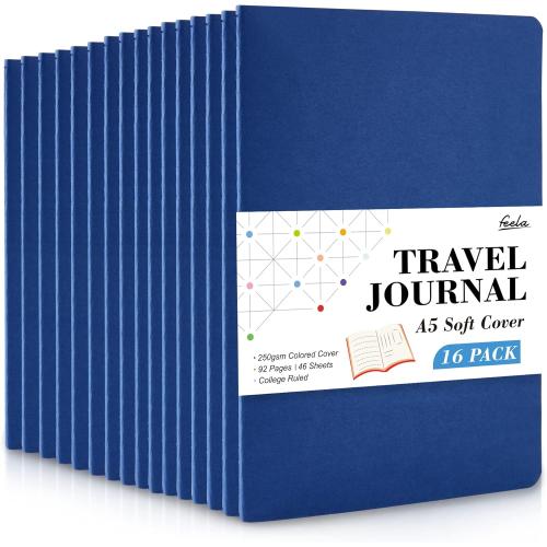 NAVY feela 16 Pack Soft Cover Journal Bulk, Lined Notebooks College Ruled for Work for Women Girl Writing, Blank Travel Journal Note Taking Notebook School Business Supplies