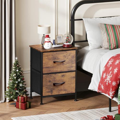 WLIVE Night Stand, Small Dresser with 2 Drawers & Wooden Top, Nightstand with Fabric Bins, Bedside Table End Table for Bedroom, Closet, Entryway, College Dorm, Rustic Brown