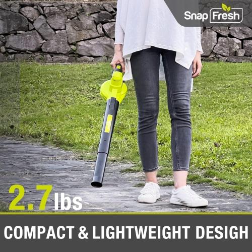 SnapFresh Cordless Leaf Blower - 20V Electric Leaf Blower with 2.0 Ah Battery and Charger - Lightweight 2-Speed Leaf Blower for Lawn Care and Yard/Garden/Patio Cleaning