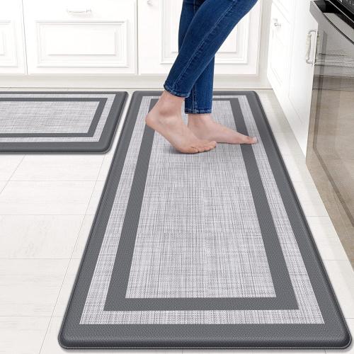 Mattitude Kitchen Mats Set of 2,Cushioned Anti-Fatigue Non-Skid Rug Sets | Ergonomic Comfort PVC Kitchen Mats for Floor,Standing Mat for Kitchen,Floor,Office,Sink,Laundry, Grey Frame