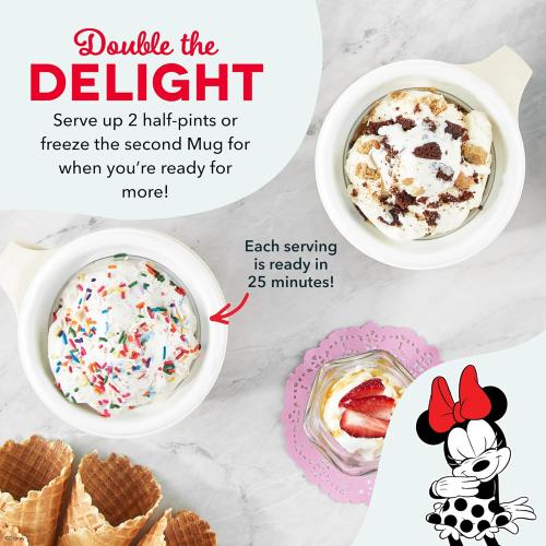 Disney Dash My Mug Ice Cream Maker Bundle - Mini Electric Ice Cream Maker - Creates Gelato, Sorbet & Frozen Yogurt - Easy to Clean & Use - 2 Mugs, Mickey & Minnie Design NEEDS CLEANING, MISSING PIECES