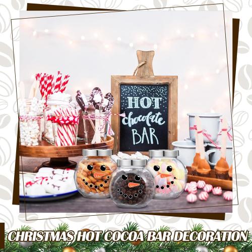 Bokon 3 Sets 16.2 oz Christmas Glass Jars with Lids Hot Chocolate Hot Cocoa Bar Supplies Snowman DIY Candy Jars Wooden Spoons for Marshmallow Cocoa Bombs Coffee Beans Christmas Party Favors