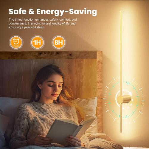 NIORSUN 35.4 Inch Battery Operated Wall Sconce Set of 2,Gold Minimalist Rechargeable LED Wall Lights with Remote, 10 Colors Dimmable Wireless Wall Sconce for Living Room Bedroom Hallway