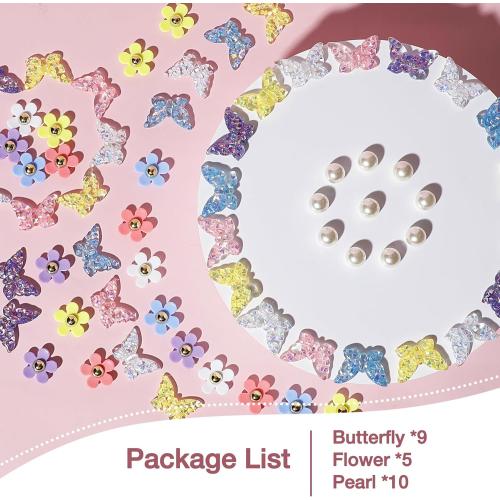 Ziigole Pink Butterfly Shoe Charms for Women, Flower Shoe Charm for Summer Clog Sandal, Pearl Shoe Decoration Charms Accessories, Party Favor, Ideal Gift