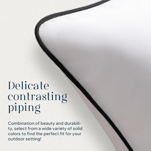 Phantoscope Pack of 4 Outdoor Waterproof Throw Pillow Covers with Contrast Piping, Decorative Square Cushion Case Patio Pillows for Couch Tent Sunbrella, Pure White 12x20 inches