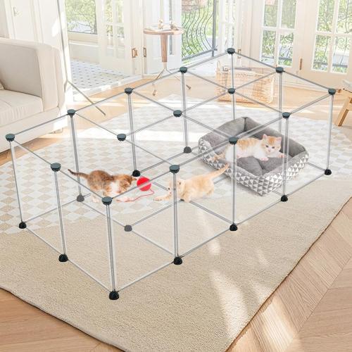 24 Panels Portable Small Animals Playpen,48x 24x 28 Transparent Pet Playpen,Portable Plastic Enclosure,Puppy Play Pen for Indoors Outdoor Pet Fence for Guinea Pigs,Bunny,Ferrets,Hamsters,Hedgehogs