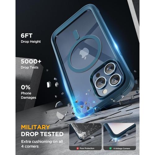 Miracase Magnetic for iPhone 15 Pro Max Case 6.7'' [Compatible with Magsafe] Full-Body Drop Proof Bumper Phone Case for iPhone 15 Pro Max with Built-in 9H Tempered Glass Screen Protector,Blue