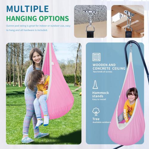 OUTREE Kids Pod Swing Seat, Cotton Child Hammock Swing Chair,Sensory Swing for Indoor and Outdoor Use, Pink