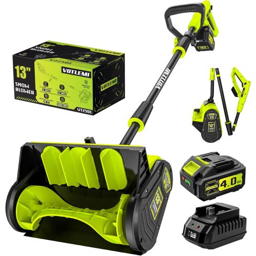 40V Cordless Snow Shovel, 13 Inch 4.0Ah Electric Snow Shovel with Directional Plate, Brushless Cordless Snow Blower for Pathway, Patio, Deck, Driveway, Green