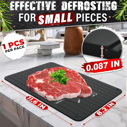 Quick Defrosting Tray for Frozen Meat, Fish, and Vegetables – 11.6 x 8.2 Non-Electric Aluminum Meat Defrosting Tray, Non-Stick Surface and High Thermal Conductivity – Easy to Clean, Use, and Store